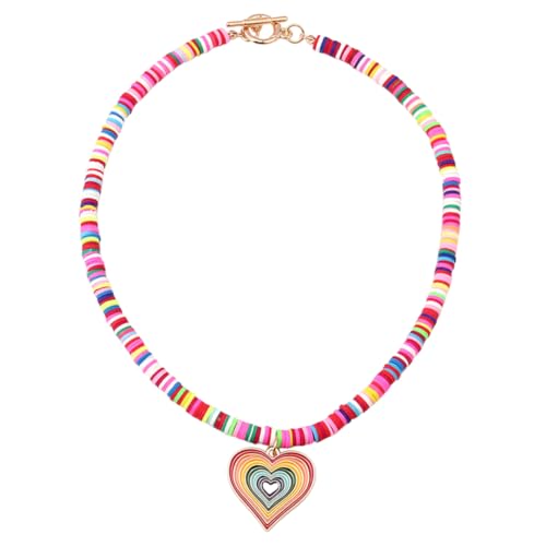 Beaupretty Soft Perlenkette mit Farbverlauf Herzanhänger Hautfreundlich Modischer Schmuck für Frauen für Alltag Hochzeit Valentinstag von Beaupretty