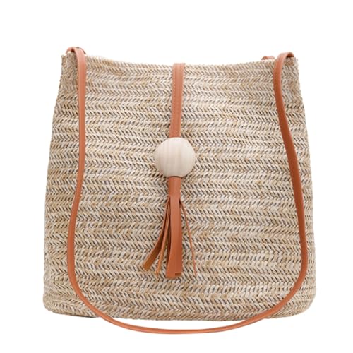 Beaupretty Sommer Strohtasche Damen Geflochtene Schultertasche Wasserfeste Bucket Bag Handgewebte Strandtasche Mittelgroß für Alltag Shopping Party Reise Tragetasche in Braun von Beaupretty