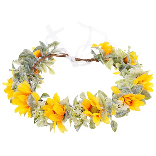 Beaupretty Braut-Tiara Cosplay-Kopfschmuck Blumenkranz Sonnenblumen Sonnenblume Blumenkrone Simulation Blumenkranz Stirnband Boho Gänseblümchen Reise Hochzeit Haarschmuck Für Mädchen von Beaupretty