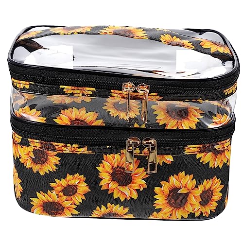 Beaupretty Sonnenblumen-Kosmetiktasche Zweilagige Kosmetiktasche Kosmetiktaschen Für Damen Kleine Kosmetik Kulturbeutel Mit Henkel Großer Kosmetik-Organizer Fräulein PVC Trennbeutel Bilden von Beaupretty