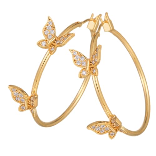 Beaupretty Statement Ohrringe Damen Creolen mit Schmetterling Anhänger Großzügig Besetzt mit Funkelnden Strasssteinen Hängende Ohrringe für Besondere Anlässe und Alltag von Beaupretty