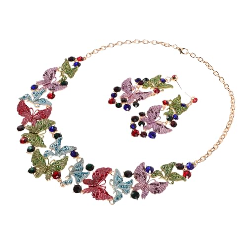 Beaupretty Schmetterlingsanhänger-halsketten-set Mit Glitzer-ohrringen Für Damen Strass-hochzeits-schmuck-set Statement-kette Und Ohrringe Für Besondere Anlässe von Beaupretty