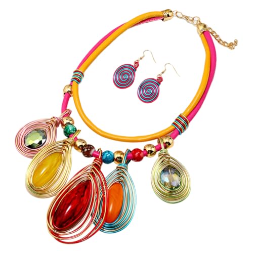 Beaupretty Statement Schmuckset Damen Ohrringe und Halskette Handgefertigte Bunte Resin Tropfen Ohrringe und Quasten Kette Langlebig Modisch zum Geburtstag und Valentinstag von Beaupretty