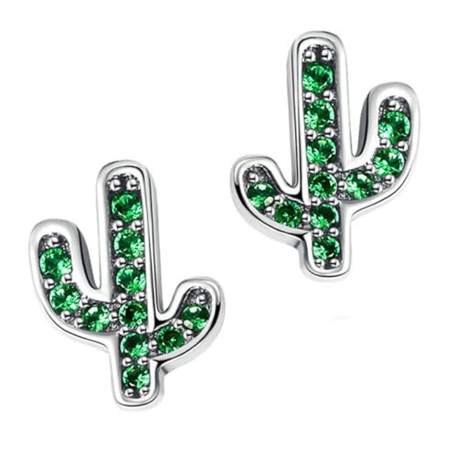 Beaupretty Sterling Silber Ohrstecker Damen Sommer Cactus Muster Ohrringe Grün Leicht Komfortabel Modisch Vielseitig für Party und Alltag von Beaupretty