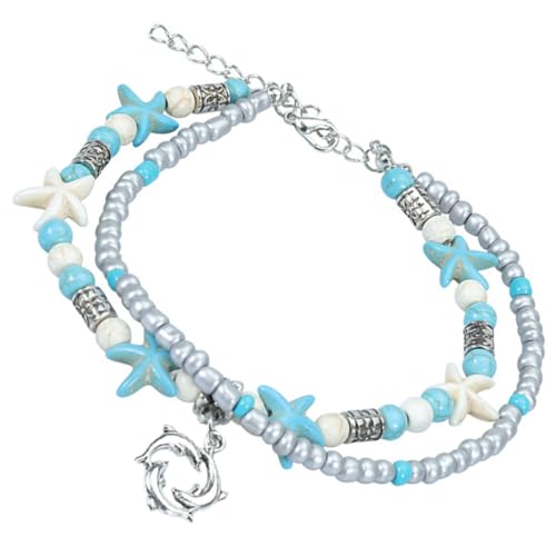 Beaupretty Strand Fußkettchen Damen Muschel und Meeresstern Armband mit Delfin Anhänger Stapelbar Sommerliches Beach Jewelry Elegantes Fußkettchen für Frauen und Mädchen Einzigartiges Design von Beaupretty