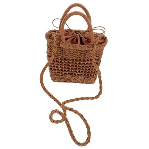 Beaupretty Strandtasche Damen Stroh Umhängetasche Kordelzug Geflochtene Handtasche Sommer Clutch Leicht Elegant für Urlaub und Alltag von Beaupretty