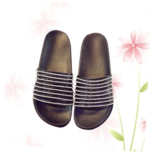 Beaupretty Strapazierfähige Damen Sandalen PVC Crystal Stripe Bling Slippers Sommer Strand Slides Casual Schuhe Schwarz für Mädchen und Frauen von Beaupretty