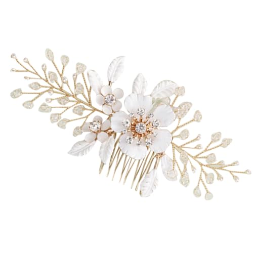 Beaupretty hochzeit braut haarkamm Brautblumen-Haarkamm Tiara Golddekor Blumenhaar-Seitenkamm Haarschmuck für die Braut Kristall Kopfbedeckung Schleier schmücken Tischgesellschaft Metall Weiß von Beaupretty