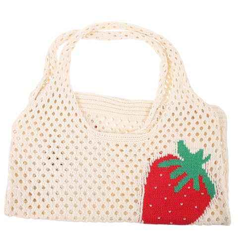 Beaupretty Strawberry Muster Gehäkelte Damen Schultertasche Handgefertigte Strand Tragetasche Sommer Handtasche Große Kapazität Alltagstasche für Frauen von Beaupretty