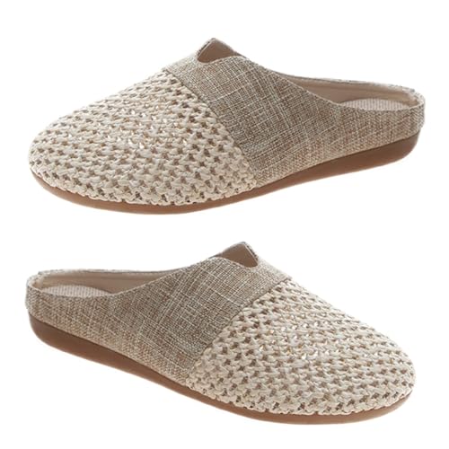 Beaupretty Strohgewebte Damen Pantoletten Sommerlich Atmungsaktiv rutschfest Flach Leicht Für Alltag Outdoor von Beaupretty