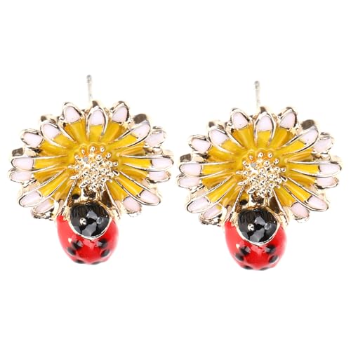 Beaupretty Süße Kleine Marienkäfer Ohrstecker mit Blumenmotiv Gelb Leichter Modeschmuck für Damen Zierliche Ohrringe für Alltag Party für Mutter und Tochter von Beaupretty