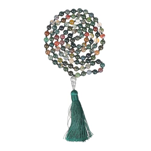 Beaupretty Teilige Boho Meditations Quasten Halskette und Wickelarmband aus Indischem Achat Unisex Perlenkette für Yoga Gebet und Alltag Vielseitiger Schmuck für Damen und Herren von Beaupretty
