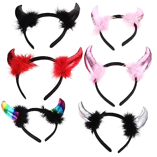 Beaupretty 6 Stk Teufelshörner Kopfschmuck Teufelsohren Stirnband Halloween-partykostüm Kuhbullen-teufel-kopfbedeckung Dämonenhörner Stirnband Haarschmuck Requisiten Stoff Pailletten Fräulein von Beaupretty