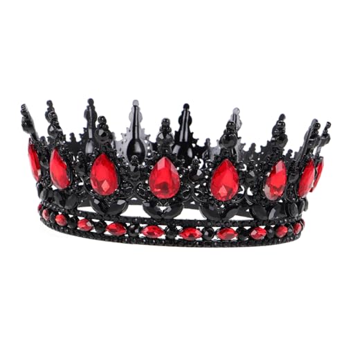 Beaupretty Barockkrone Tiara für Frauen Vintage Kristallkrone Gothic Haarschmuck Schwarz Rot Hochzeit Party Abschlussball von Beaupretty