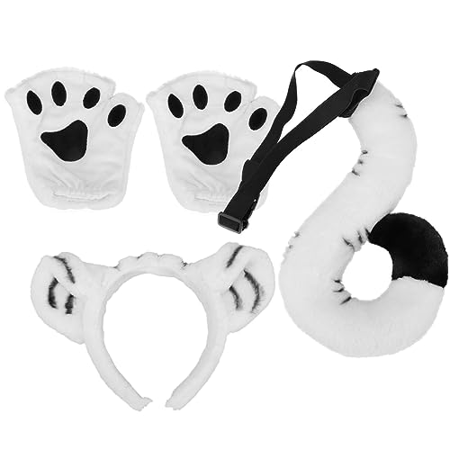 Beaupretty 1 Satz Tiger-stirnband-set Tier Cosplay Stirnband Tigerohren Stirnband Bären-stirnband-set Tigerkostüm Chucky Plüsch Tier-stirnband-kostüm Leistungsrequisiten Luxus Weiß Kind Stoff von Beaupretty