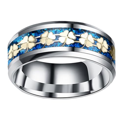 Beaupretty Titanium Steel Ring mit Vierblättrigem Kleeblatt Modischer Unisex Schmuck Langlebig Komfortabel Gold Blau Stilvolles Accessoire für Herren und Damen von Beaupretty