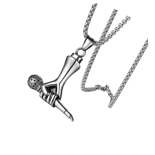 Beaupretty Titanstahl Mikrofon Anhänger Halskette Herren Mini Mikrofon Kette mit Quadratischer Perle Stilvolles Schmuckaccessoire für Männer und Partys von Beaupretty