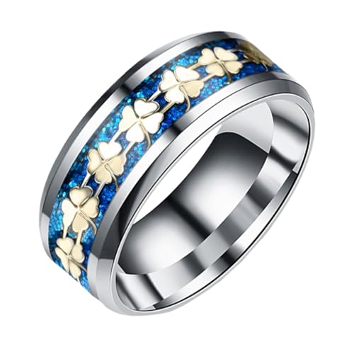 Beaupretty Titanstahlring mit Vierblättrigem Kleeblatt Modischer Langlebiger Schmuck für Damen und Herren Blau Goldene Oberfläche Elegantes Design für Alltag und von Beaupretty