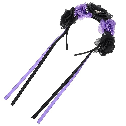 Beaupretty Totenkopf-Stirnband florales Stirnband Damen-Stirnband Haarband Haargummi Cosplay-Kopfschmuck Halloween-Stirnband bilden schmücken Haarschmuck Kopfbedeckung Braut Stoff Violett von Beaupretty