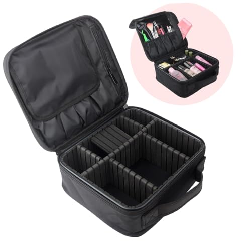 Beaupretty Tragbare Schminktasche mit Verstellbaren Trennwänden Kompakte Kosmetiktasche S Professioneller Make Up Organizer für Reisen Schwarzes Beauty Case für Damen und Maskenbildnerinnen von Beaupretty