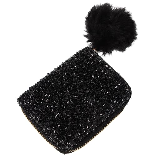 Beaupretty Tragbares Make-Up-Etui Mit Pompom-Kugel Kosmetiktasche Reise-Organizer Kulturbeutel Kosmetik Make-Up Toilettenartikel Schmuck Niedliche Pailletten-Geldbörse Schwarz von Beaupretty