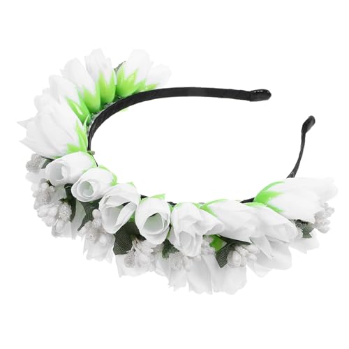 Beaupretty Tulpenblumen-Stirnband Blumenkrone Tiara Blumenmädchen-Kopfschmuck Brauthaarkranz Hochzeit Haarschmuck Für Frauen Und Mädchen Weiß von Beaupretty