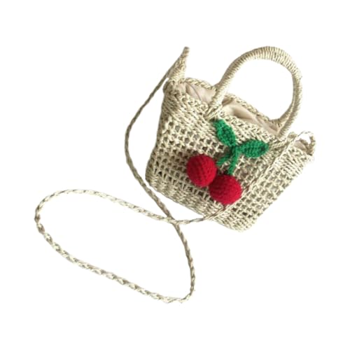 Beaupretty Umhängetasche aus Handgefertigtem Strohwarengeflecht Tragbare Tasche mit Großem Fassungsvermögen Robustes Material Elegantes Kirschmotiv für Mädchen Ausgehen von Beaupretty