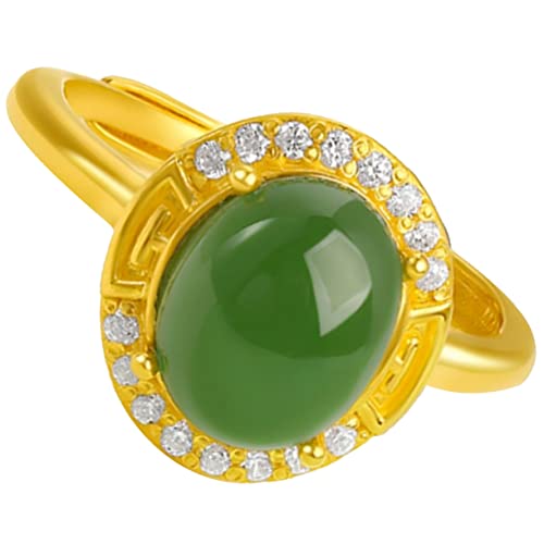 Beaupretty Vergoldeter Grüner Jade Ring Damen Eleganter Schmuck mit Edelstein Inlay Modischer Damenring als für Hochzeit Alltag Party und Muttertag von Beaupretty