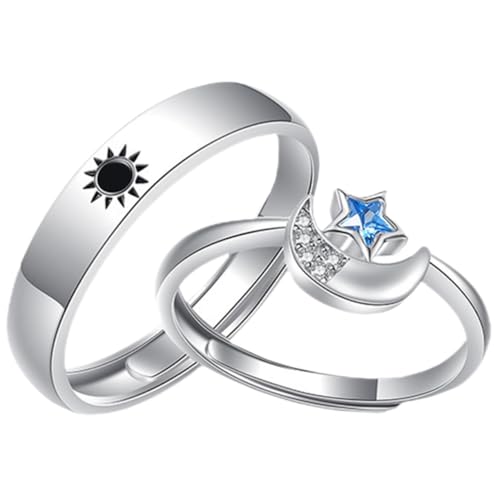 Beaupretty Verstellbare Partner Ringe Sonne und Mond Design aus Langlebiger Metalllegierung Modische Offene Ringe mit Blauem Sternenhimmel für Valentinstag Hochzeit und Verlobung von Beaupretty