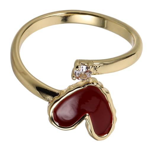 Beaupretty Verstellbarer Damenring mit Weinrotem Emailherz und Funkelndem Zirkonia Offener Fingerring für Zeigefinger Modischer Schmuck für Verlobung Partner und Alltagsschmuck von Beaupretty