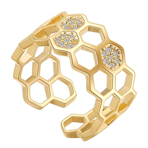 Beaupretty Verstellbarer Gold Plattierter Damen Ring mit Zirkonia Offener Geometrischer Bandring für Party und Alltag Eleganter Stapelring als für Verlobung und Hochzeit von Beaupretty