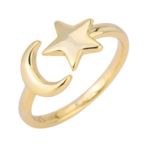 Beaupretty Verstellbarer Offener Damenring Stern und Mond Design Fingerdekoration für Teenager Mädchen und Frauen Feiner Schmuck als zu Geburtstag und Festen von Beaupretty