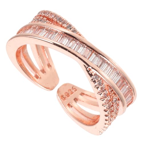 Beaupretty Verstellbarer Offener Damenring mit Geometrischem Strassdesign Langlebiger Komfortabler Fingerschmuck Roségold Modisches für Frauen und Freunde von Beaupretty