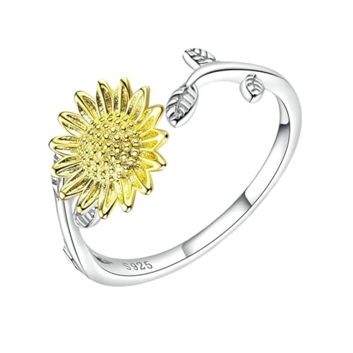 Beaupretty Verstellbarer Sonnenblumenring aus Silber Eleganter Offener Damenring mit Textur Nickelfrei Modischer Schmuck für Frauen Verstellbar und Komfortabel für Besondere Anlässe von Beaupretty