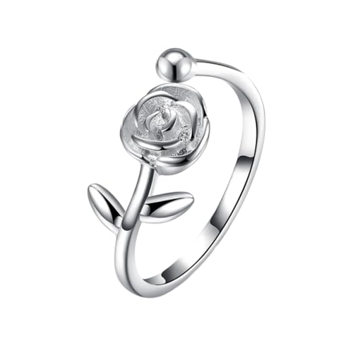 Beaupretty Verstellbarer Sterling Silber Ring Damen Offenes Design Blumenring Einstellbar Verlobungsring Versprechen Schmuck für Frauen Alltag und Festliche Anlässe von Beaupretty