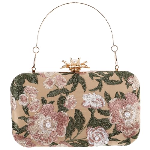 Beaupretty Vintage Bestickte Abendtasche mit Floralem Muster Kleine Crossbody Clutch für Damen Elegante Hochzeitsparty Handtasche Sichere Verschluss Tragbare Abendhandtasche für Feste und von Beaupretty