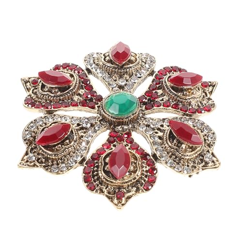 Beaupretty Vintage -rhinestone -blumenbrosche Für Und Mädchen Anstecknadel Für Weihnachts Und Jubiläumsgeschenke Stilvolle Accessoires Gold-rot von Beaupretty