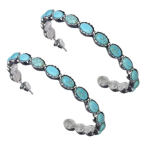 Beaupretty Vintage C Förmige Ohrringe Damen Schmuck mit Türkis Große Creolen Leichte Dekorative Metallohrringe für Party und Alltag Komfortabel und Langlebig von Beaupretty