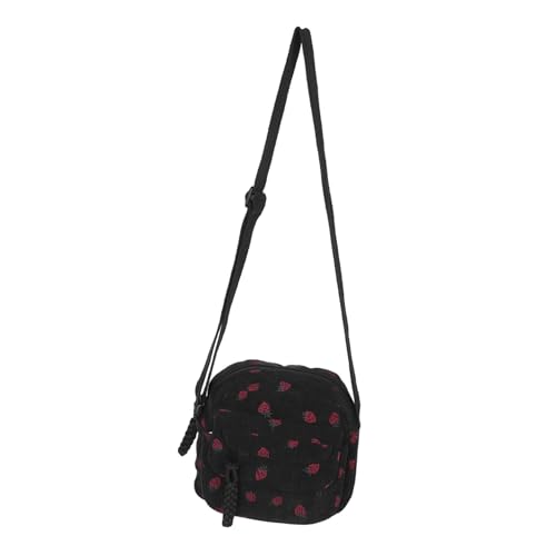 Beaupretty Vintage Corduroy Umhängetasche Damen Leichte Sommer Crossbody Tasche mit Erdbeer-muster Japanisches Design Praktische Handytasche für Alltag Schule und Freizeit von Beaupretty
