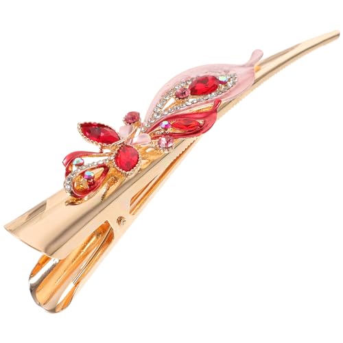 Beaupretty Haarschmuck Kristallspitzenclip Haarspange Für Damen Vintage Haarspange Blumen-haarschmuck Dekorative Haarspange Für Mädchen Haarspangen Metall Entenclip Haare Hoch Rot Braut von Beaupretty