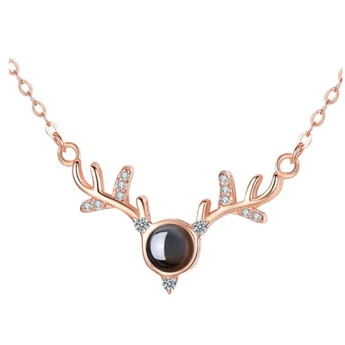 Beaupretty Vintage Halskette mit Eleganten Hirschgeweih Anhänger Verstellbare Halsdekoration in Roségold Kreative Botschaft in Sprachen Modisches Accessoire für Festliche Anlässe und Alltag von Beaupretty
