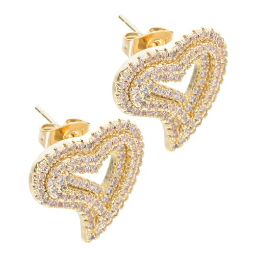 Beaupretty Vintage Herz Ohrstecker Goldfarben mit Funkelndem Zirkonia Leichtes Hohldesign Retro Stil Damen Ohrschmuck für Alltag Hochzeit und Party von Beaupretty