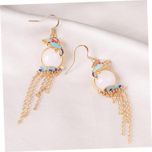 Beaupretty Vintage Jade Ohrringe Damen Chinesische Quasten Ohrhänger mit Emaille Malerei Eleganter Schmuck für Hanfu Kostüm und Alltag von Beaupretty