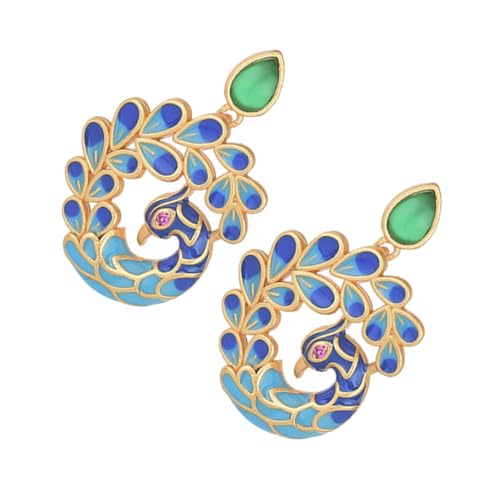 Beaupretty Vintage Ohrringe Damen Emaille Pfau Motiv Chinesischer Stil Ohrstecker mit Natürlichem Achat Handbemalt Stilvolle Schmuckstücke für Alltag und Besondere Anlässe von Beaupretty