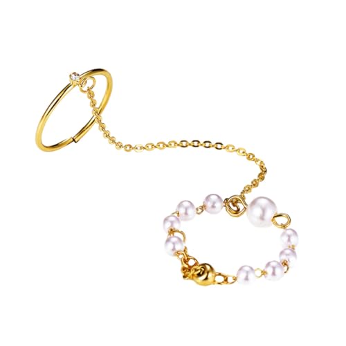 Beaupretty Vintage Perlenkette Ring Damen Elegant Kreativer Retro Stil Schmuck Premium Legierung Imitation Perle Einfach Chic Modischer Fingerring von Beaupretty