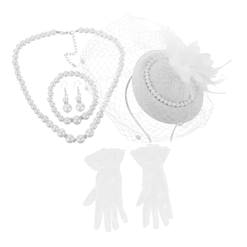Beaupretty Hut Und Schleier Für Damen Teeparty-zubehör Mit Spitzenhandschuhen Vintage-perlenkette Kopfbedeckung Für Nachmittagstee Für Themenpartys Und Stilvolle Anlässe von Beaupretty