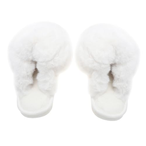 Beaupretty Warme Damen Hausschuhe Fluffy Slipper Sanft Rutschfest Kuschelig Innenbereich Herbst Winter Fußwärmer Weiß von Beaupretty