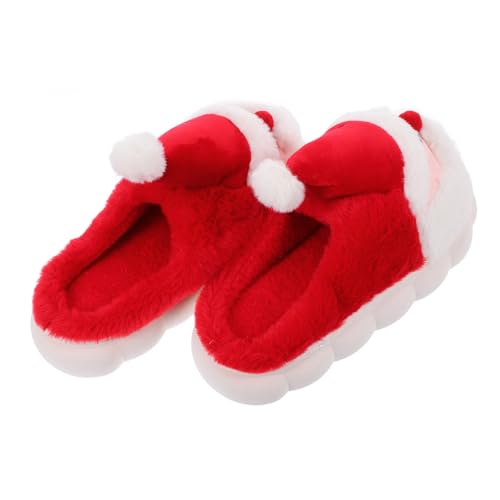 Beaupretty Warme Damen Hausschuhe mit Dickem Rutschfestem Stoffsohlen Pantoffeln Kuschelige Winterpantoffeln mit Festlichem Weihnachtsmann Motiv Weiche Flauschige Komfortslipper für Kalte von Beaupretty