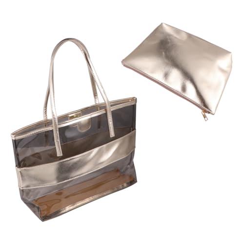 Beaupretty Wasserdichte Transparente Damen Schultertasche PVC Strandtasche mit Kleiner Geldbörse Leichte Sommerliche Umhängetasche für Outdoor Shopping Party Modische Tote Bag in Hellgold von Beaupretty