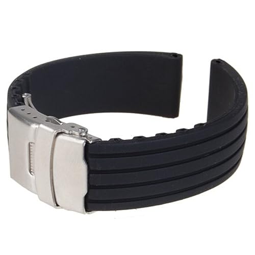 Beaupretty Wasserdichtes Silikon Uhrenarmband mit Faltschließe Verstellbar Weiches Armband für Sport und Taucheruhren Kompatibel mit Anstößen Schwarz von Beaupretty